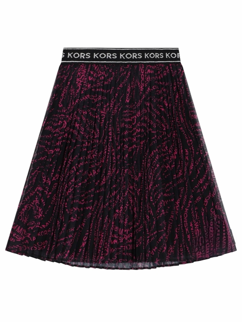MICHAEL KORS⁠ ✘ Girls Black & Pink Logo Pleated Midi Skirt Mesh Elastic Waist 8